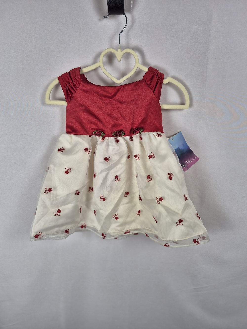 La Princess Red and Ivory Floral-Embroidered Toddler Formal Dress (NWT) Size 12M